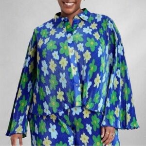 Black History Month Collection Women’s Blouse 1X Floral Button Front Shirt